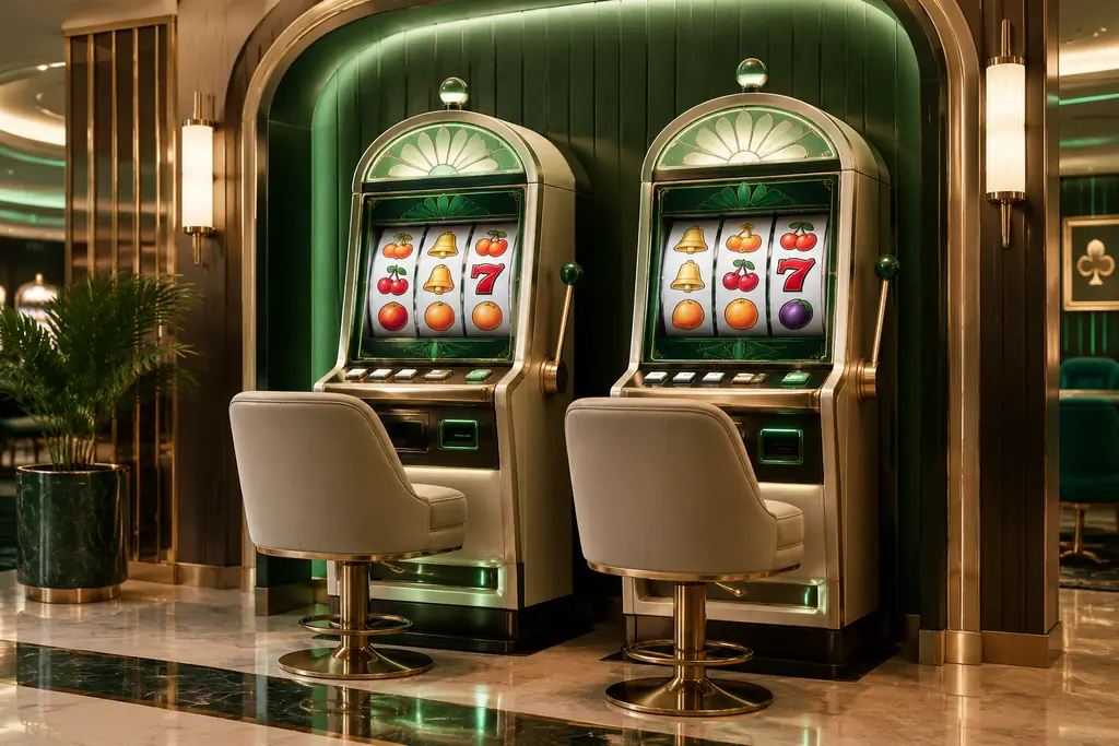 Mesin slot bertema buah di ruang kasino